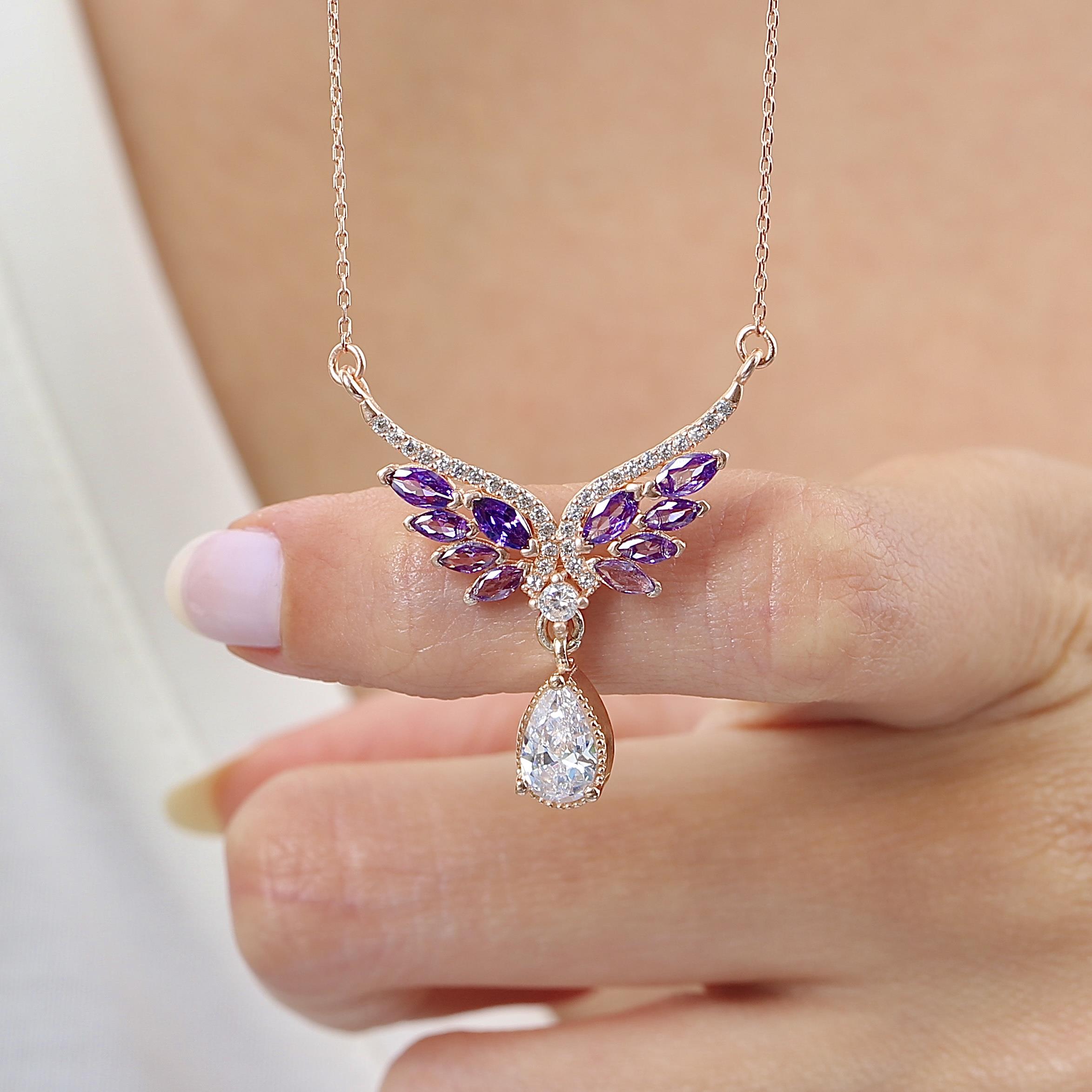 Amethyst Angel Tale Rose Gold-Plated 925 Sterling Silver Necklace